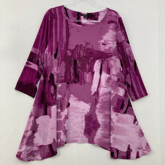 Alfani size XL Purple Abstract Stretch Knit 3/4 Sleeve Tunic Office Career - Picture 1 of 9